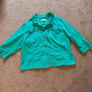 Christopher & Banks Bright Turquoise Green Twill Jeans Jacket XL